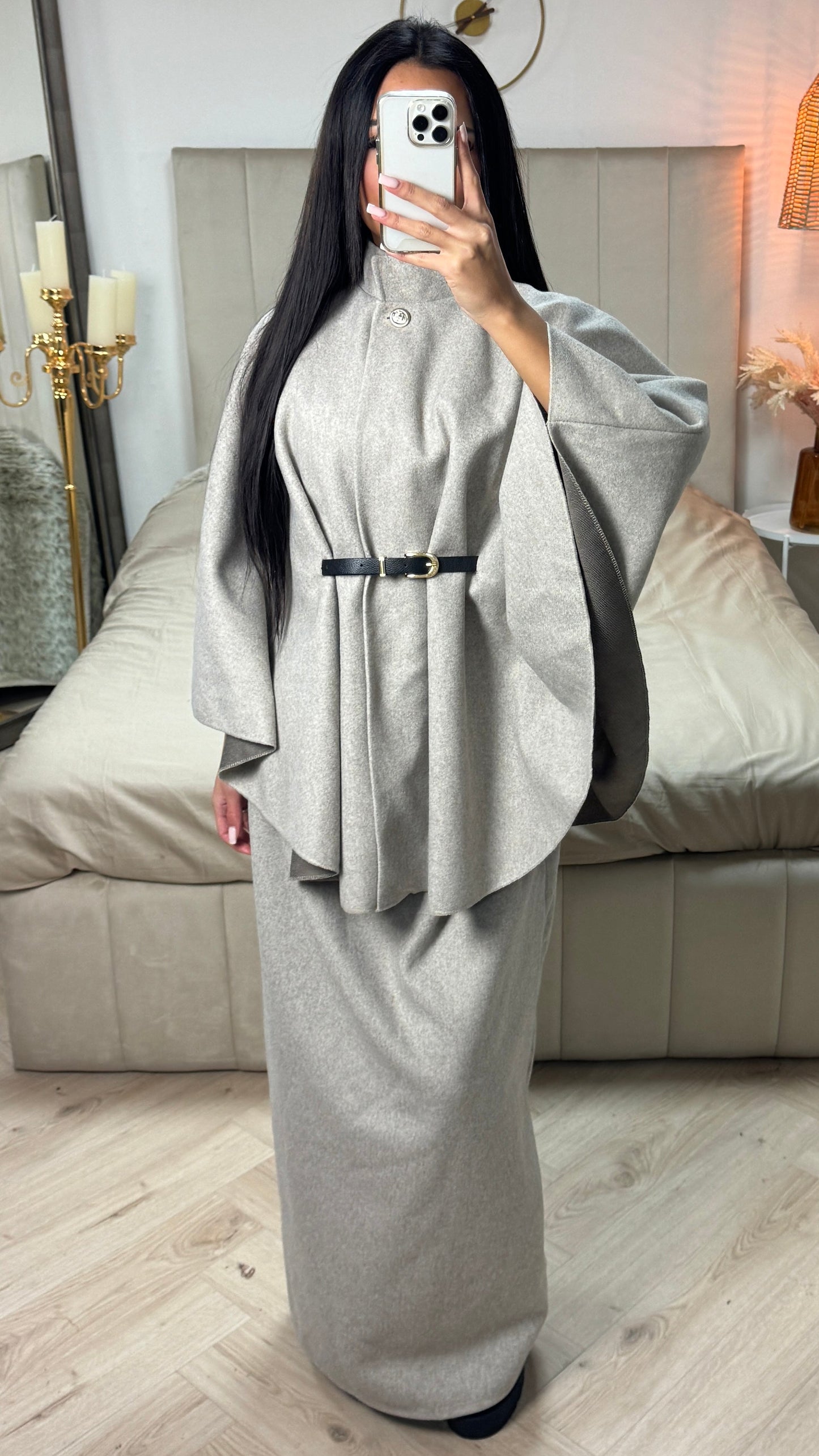 Oversized Belt Poncho + Skirt Set