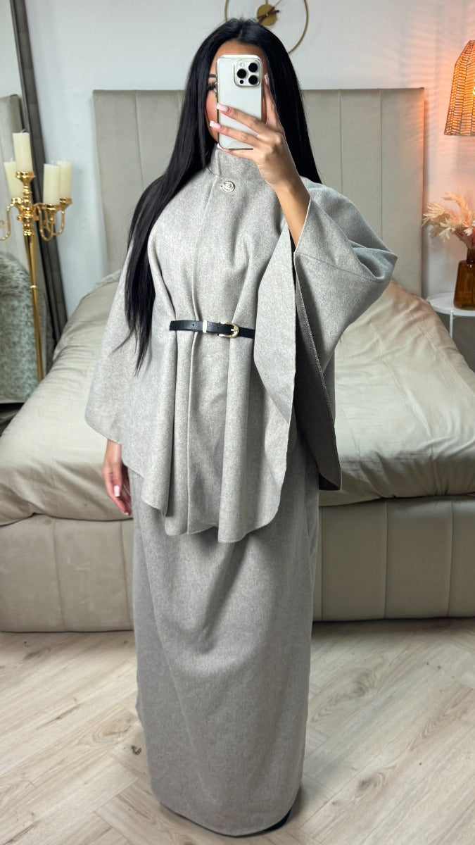 Oversized Belt Poncho + Skirt Set