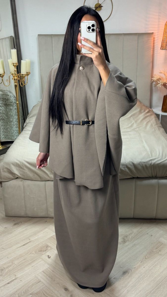 Oversized Belt Poncho + Skirt Set