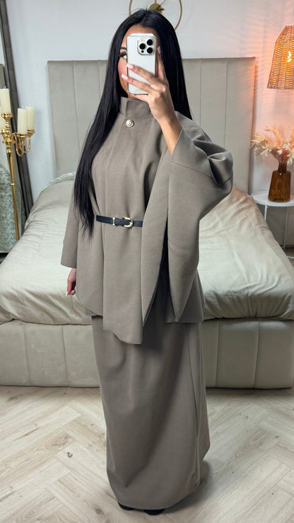 Oversized Belt Poncho + Skirt Set