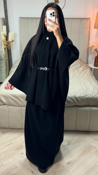 Oversized Belt Poncho + Skirt Set