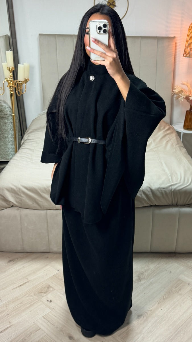 Oversized Belt Poncho + Skirt Set