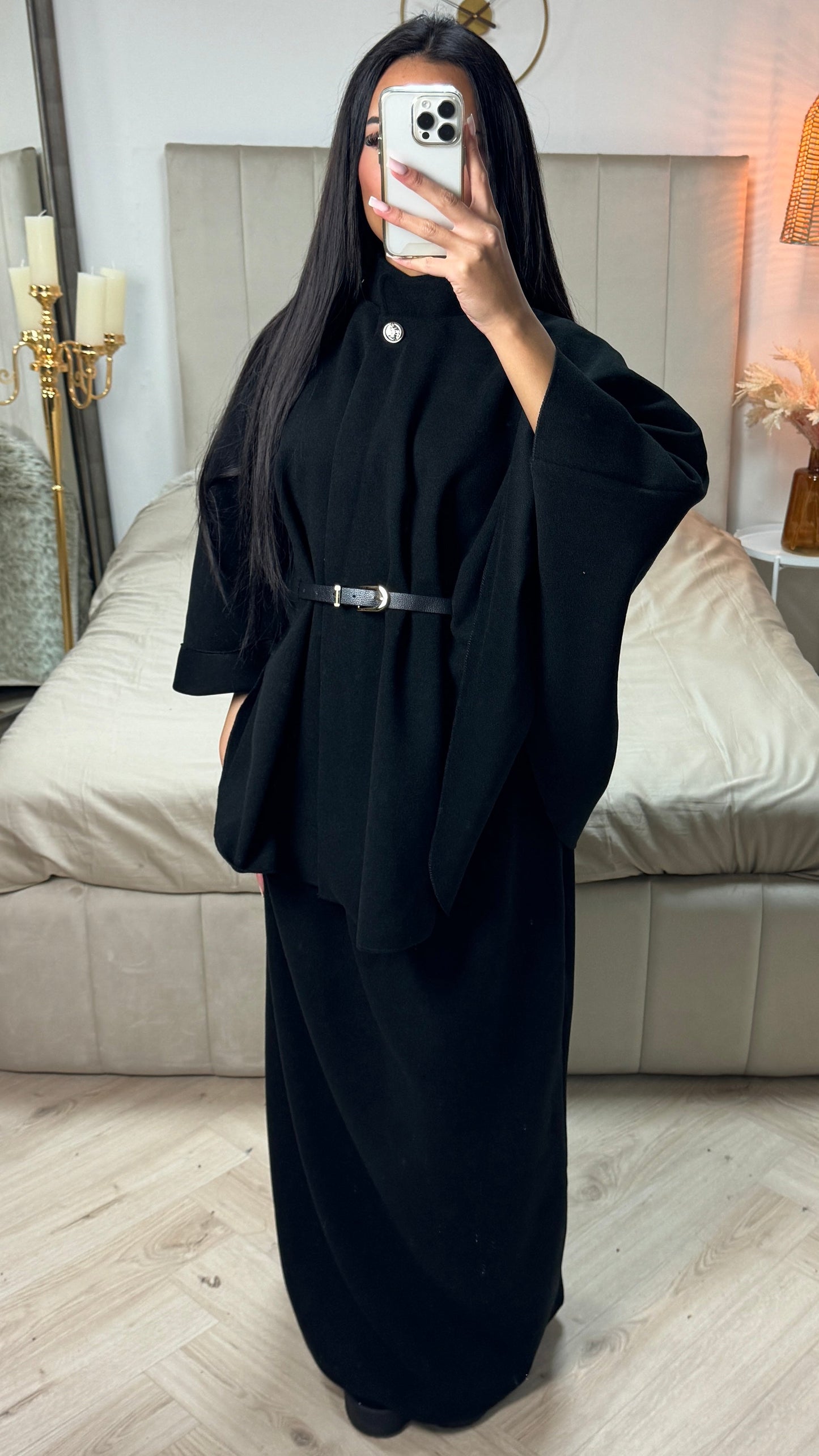 Oversized Belt Poncho + Skirt Set