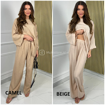 Long Sleeves Stripe Material Basic Wide Leg Set