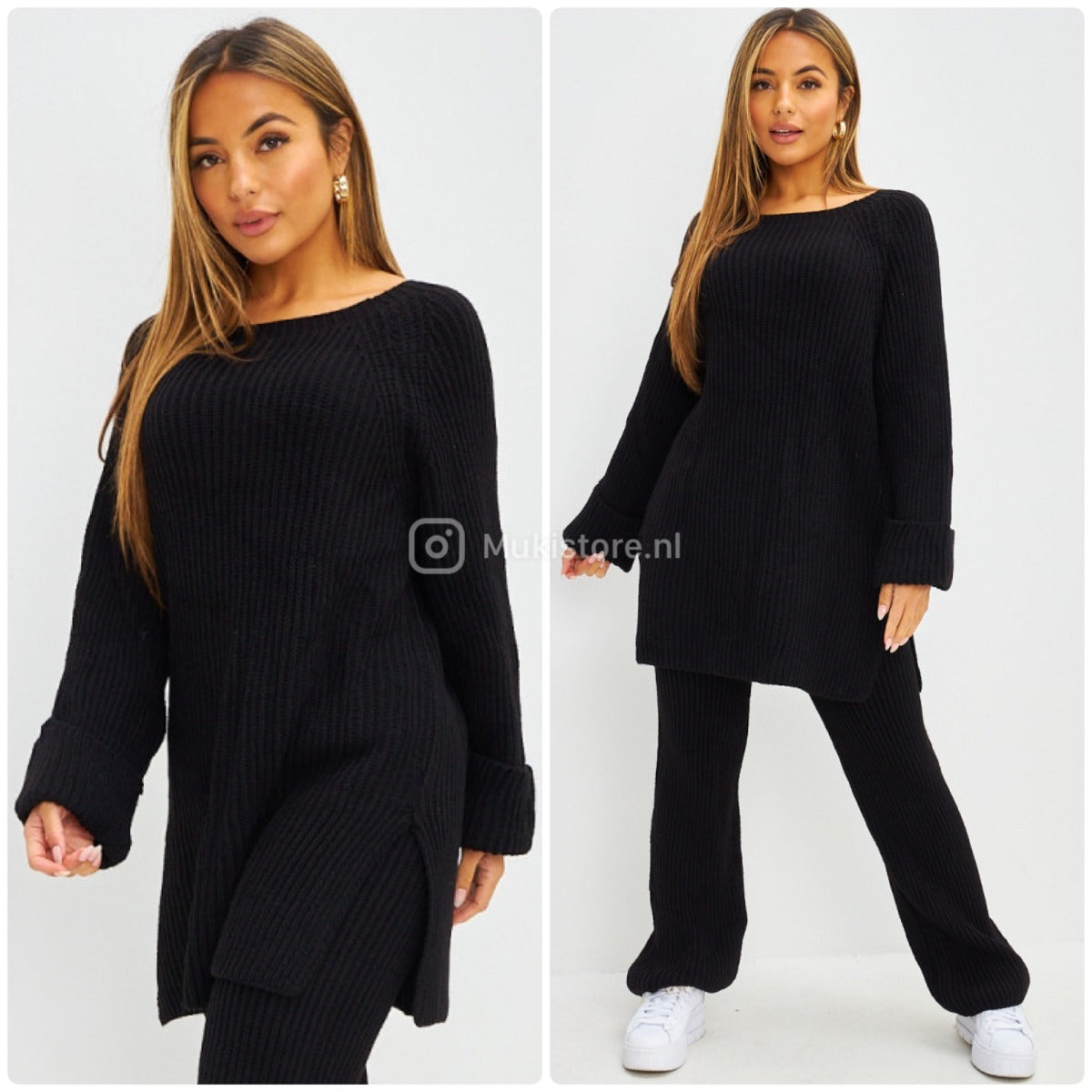 Round Neck Knitwear Wide Leg Basic Set 1501