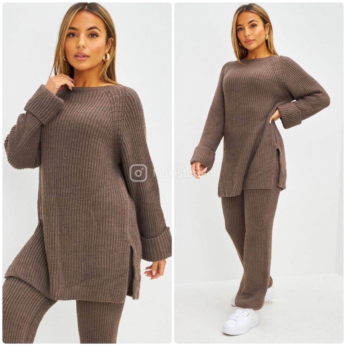 Round Neck Knitwear Wide Leg Basic Set 1501