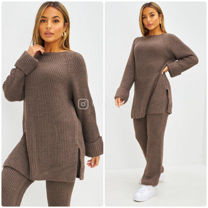 Round Neck Knitwear Wide Leg Basic Set 1501
