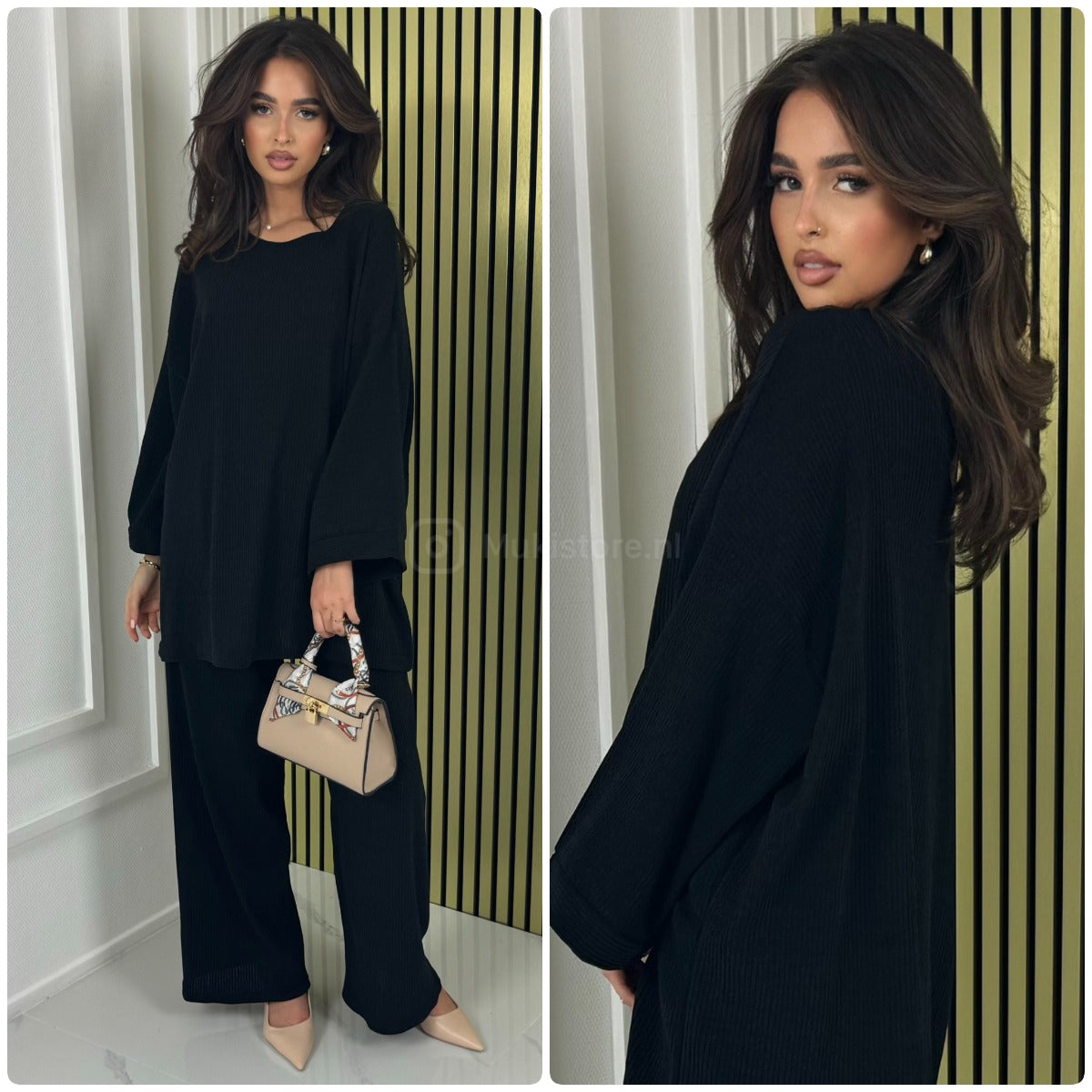 Round Neck Oversized Corduroy Wide Leg Set