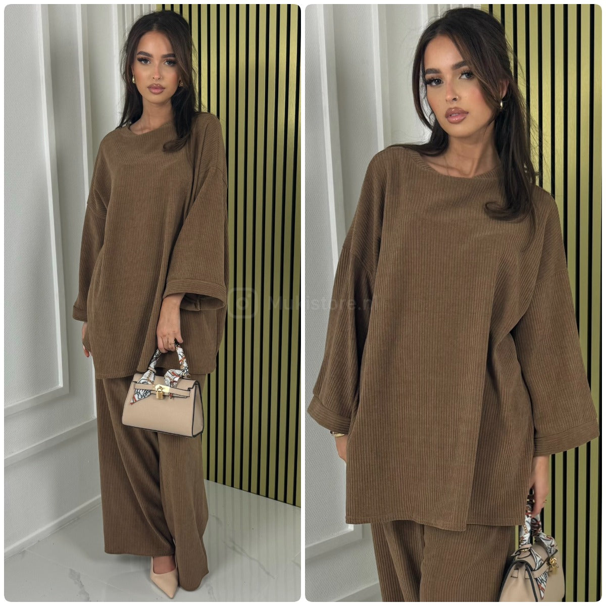 Round Neck Oversized Corduroy Wide Leg Set
