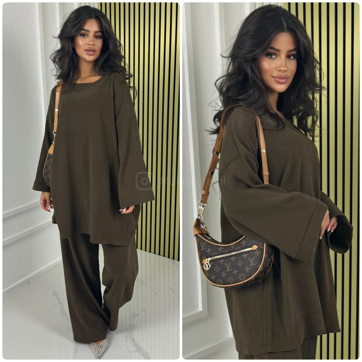 Round Neck Oversized Corduroy Wide Leg Set