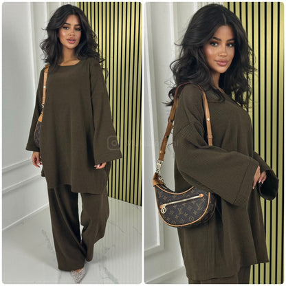 Round Neck Oversized Corduroy Wide Leg Set
