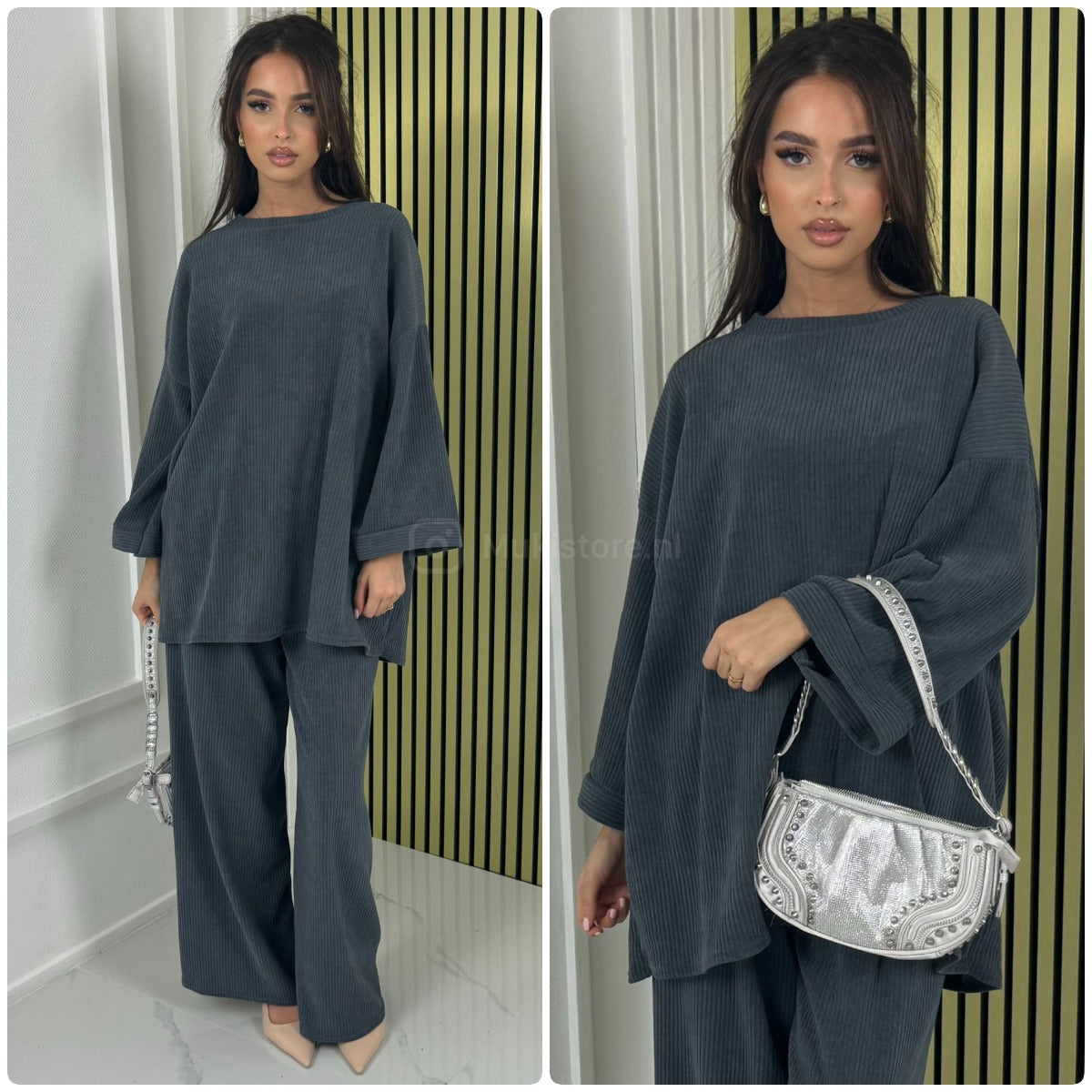 Round Neck Oversized Corduroy Wide Leg Set