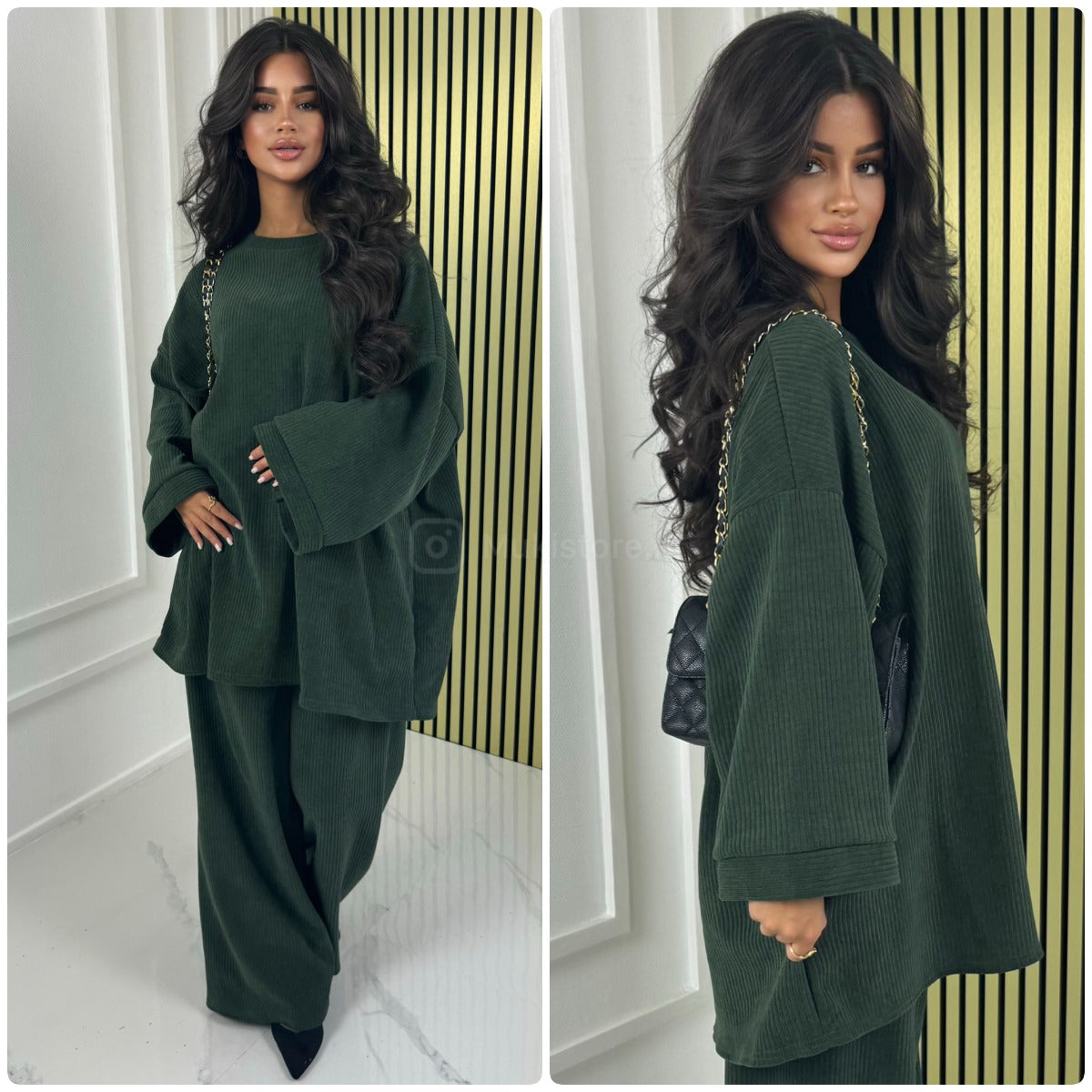 Round Neck Oversized Corduroy Wide Leg Set