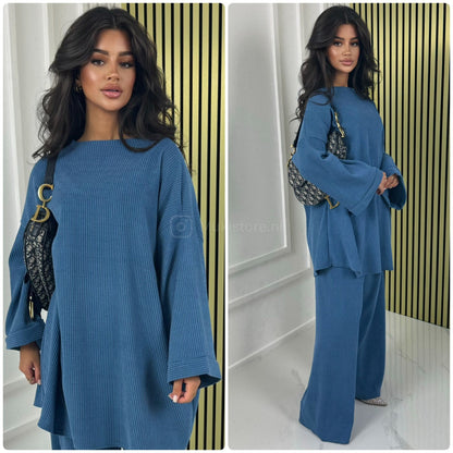 Round Neck Oversized Corduroy Wide Leg Set
