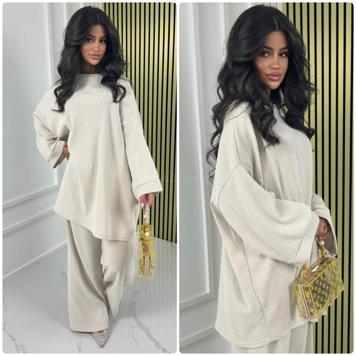 Round Neck Oversized Corduroy Wide Leg Set