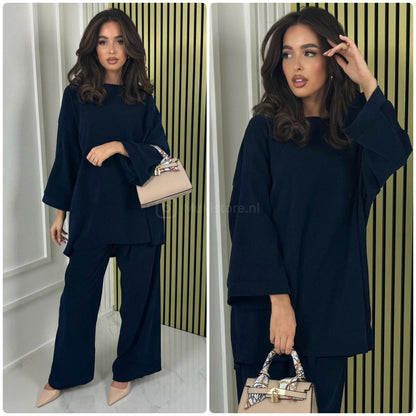 Round Neck Oversized Corduroy Wide Leg Set