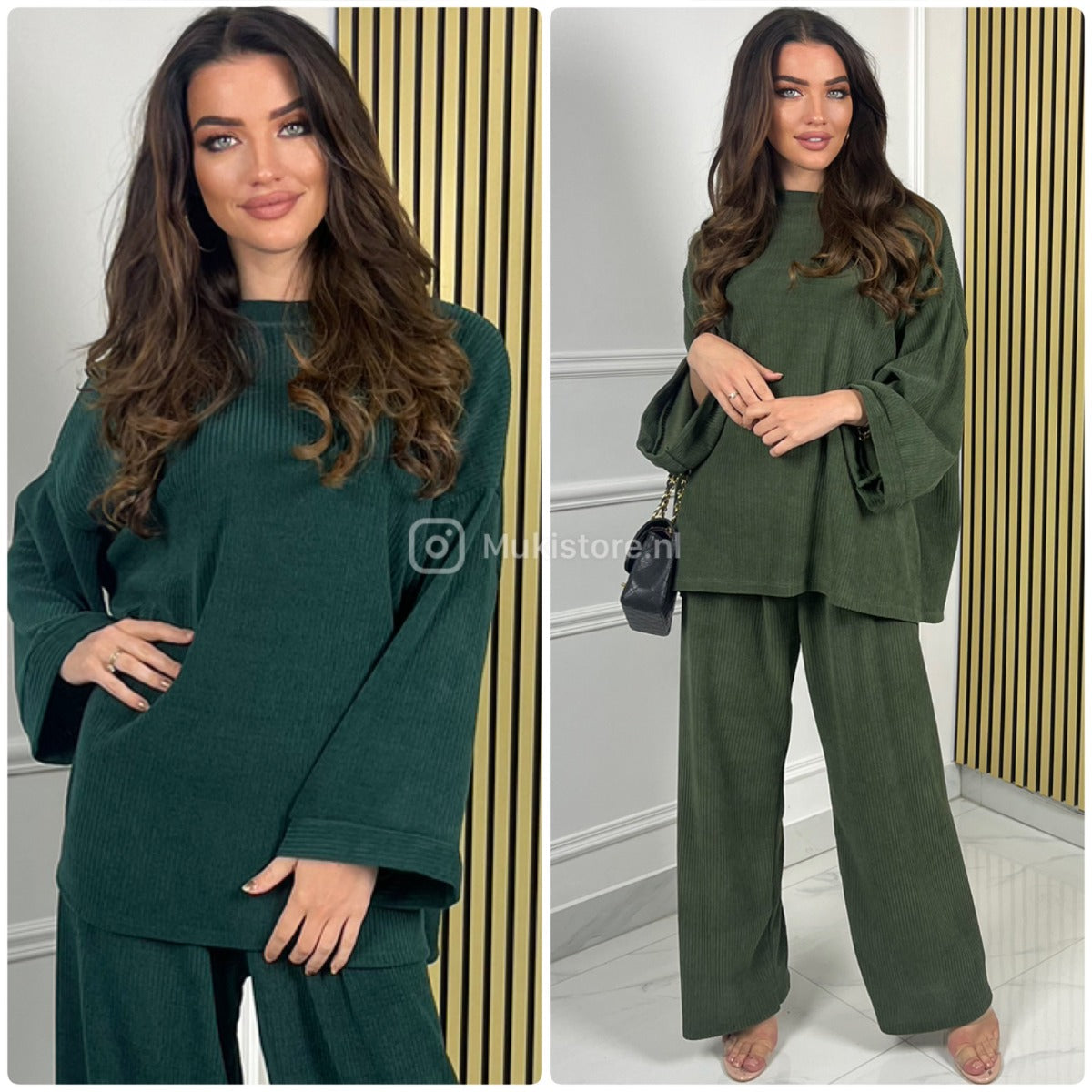 Round Neck Oversized Corduroy Wide Leg Set