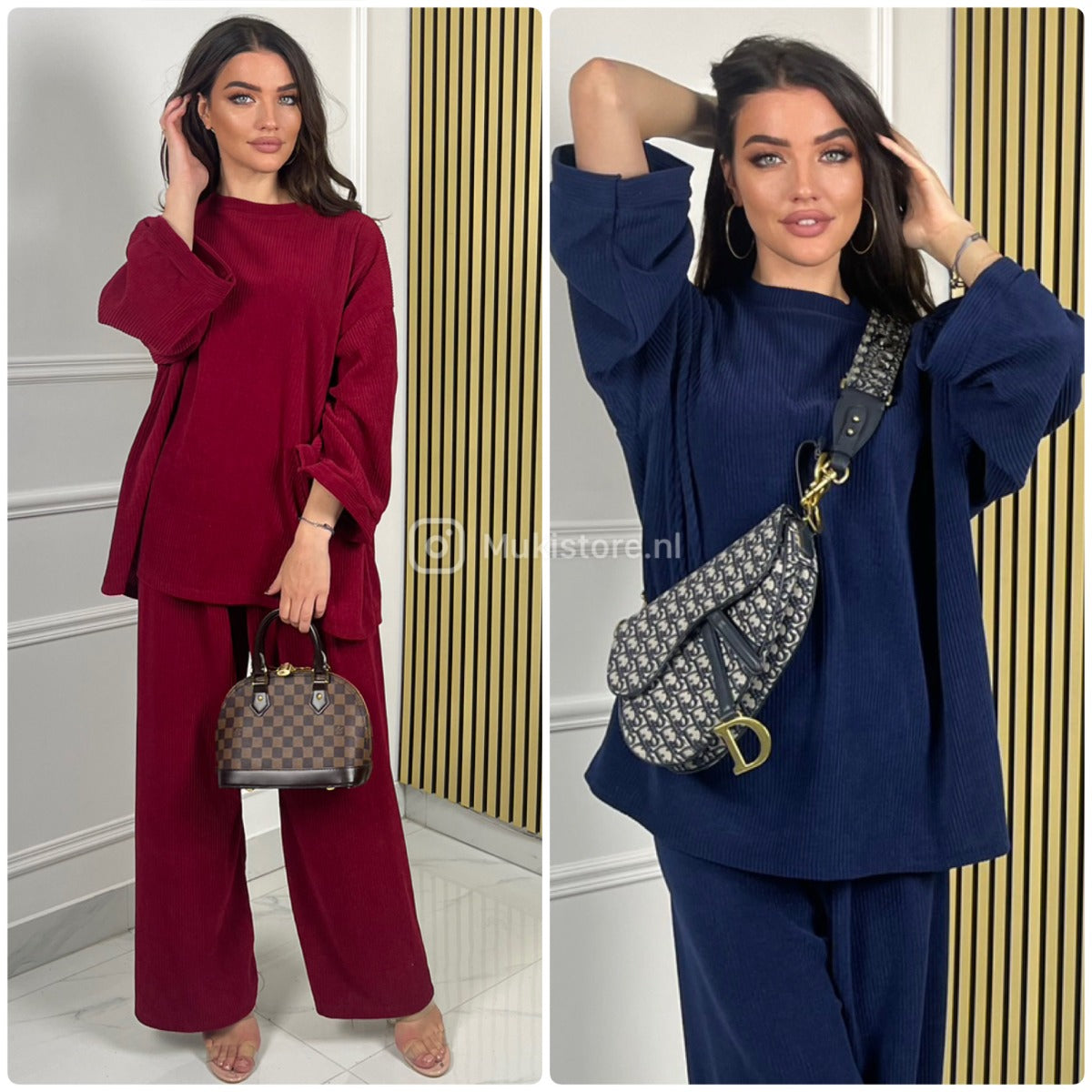 Round Neck Oversized Corduroy Wide Leg Set