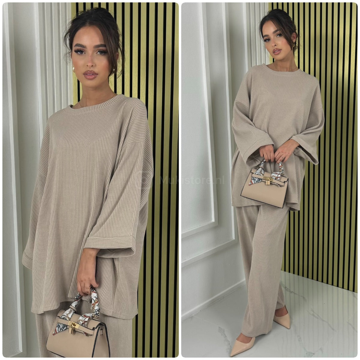 Round Neck Oversized Corduroy Wide Leg Set