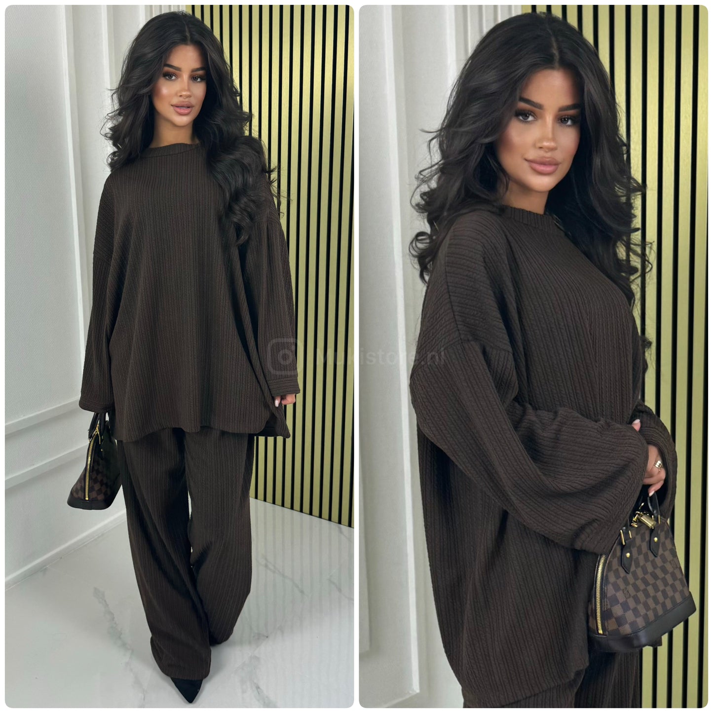 Round Neck Oversized Set Thick Curved Line Material