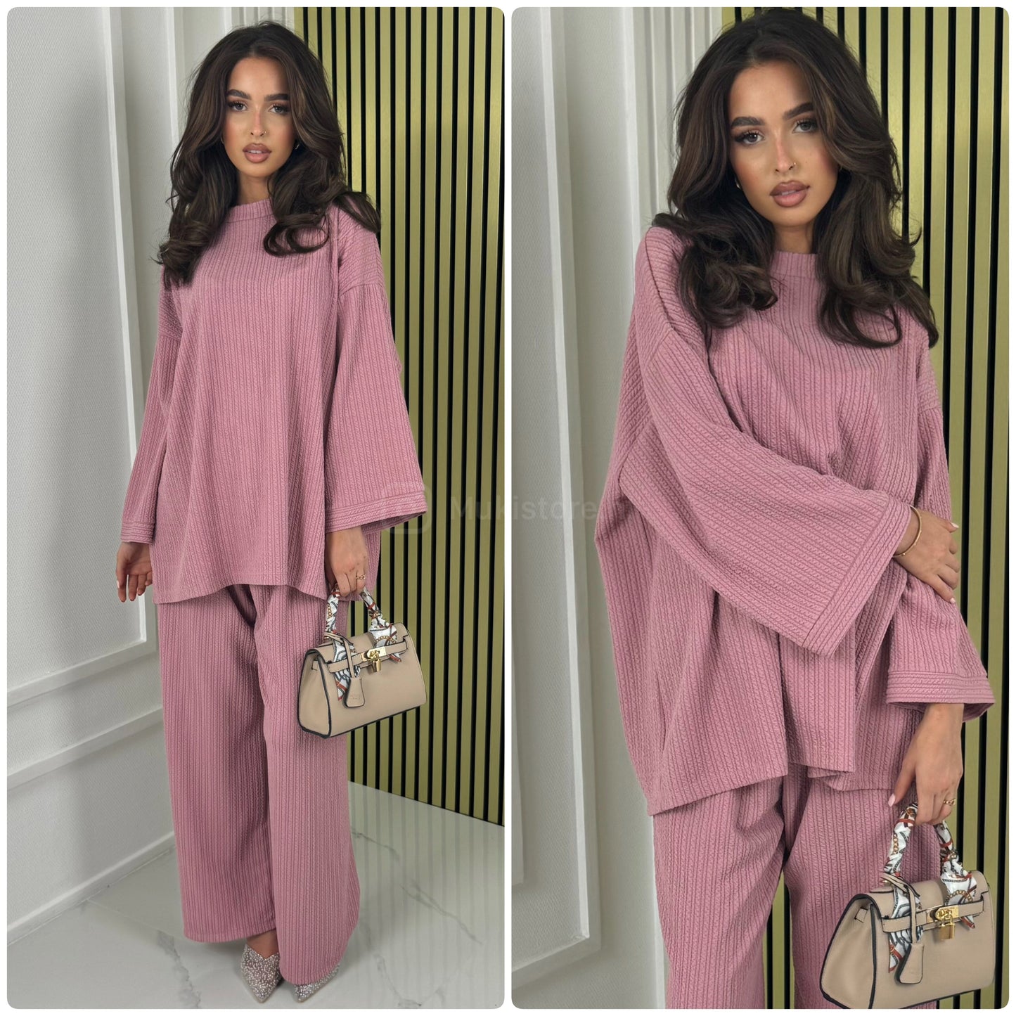 Round Neck Oversized Set Thick Curved Line Material