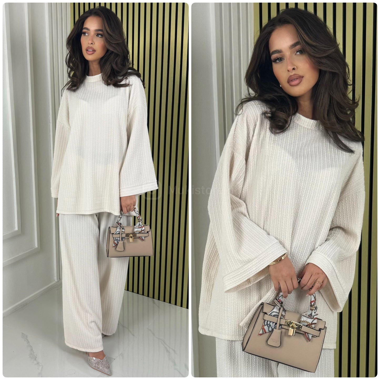 Round Neck Oversized Set Thick Curved Line Material