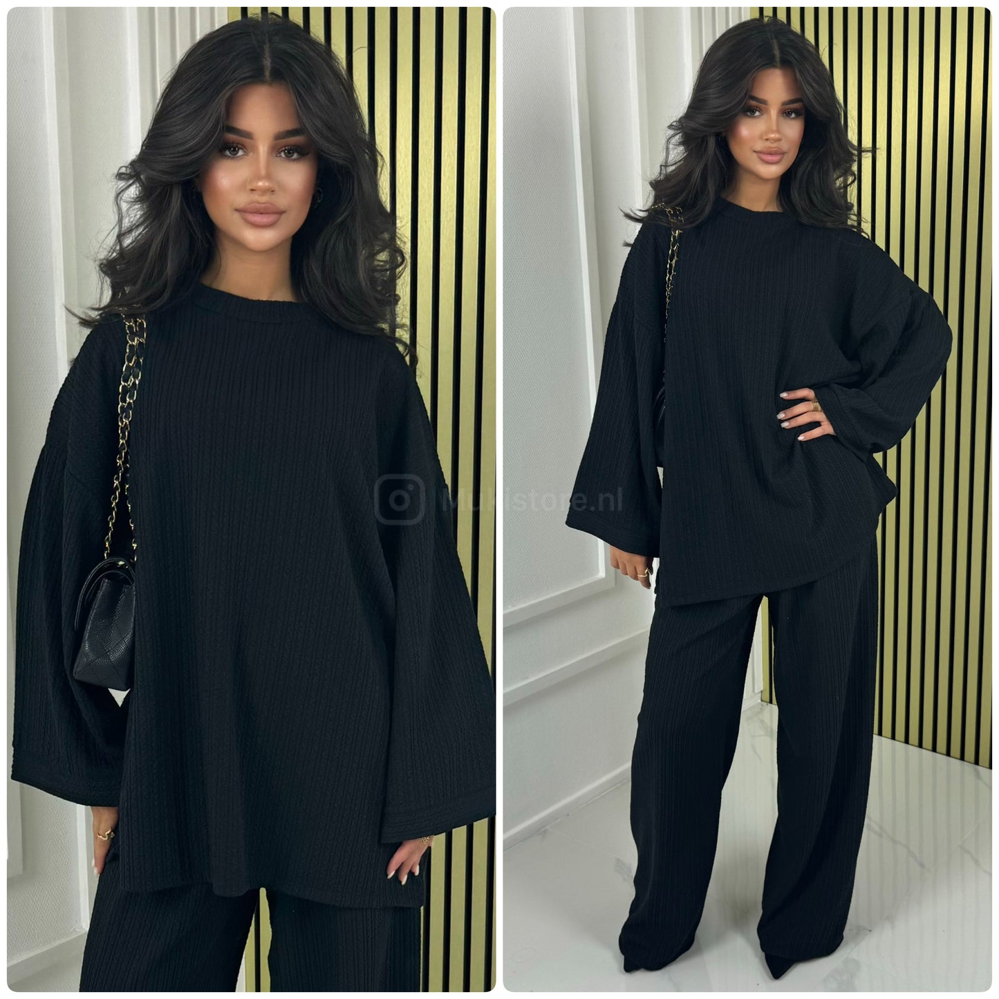 Round Neck Oversized Set Thick Curved Line Material