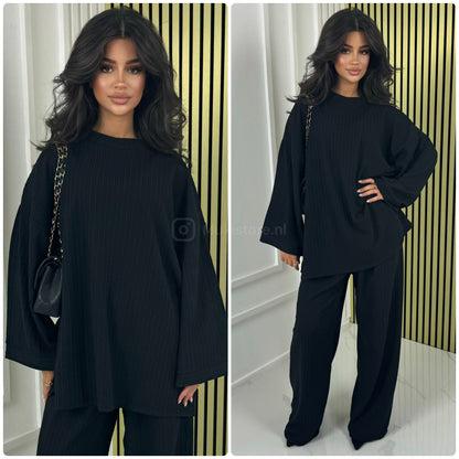 Round Neck Oversized Set Thick Curved Line Material