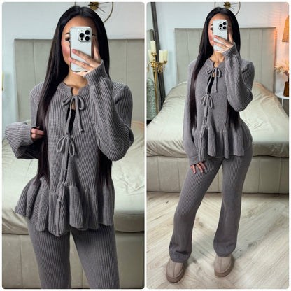 Ruffle Detail 3 Ties Knitwear Set