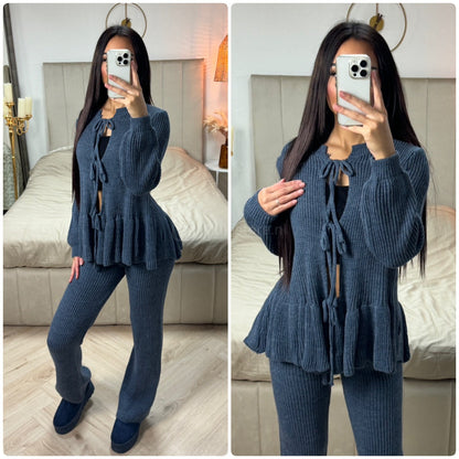 Ruffle Detail 3 Ties Knitwear Set