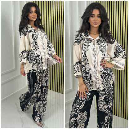 Satin Blouse Print Summer Set