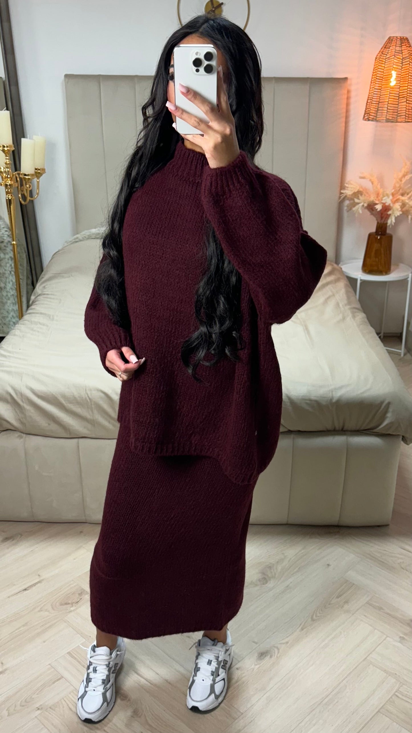 Seam Sleeve Detail High Neck Skirt Set