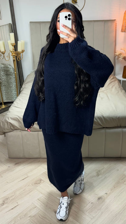 Seam Sleeve Detail High Neck Skirt Set