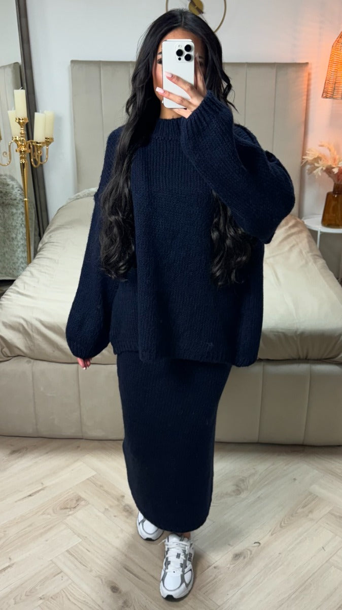 Seam Sleeve Detail High Neck Skirt Set