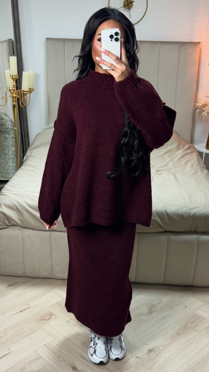 Seam Sleeve Detail High Neck Skirt Set