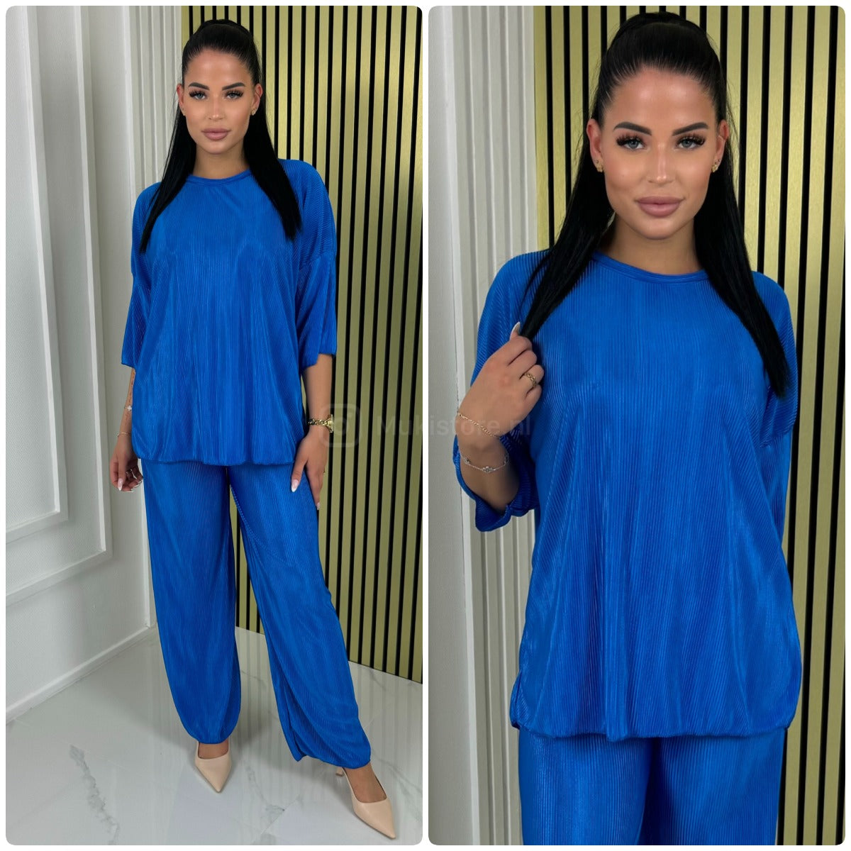 T-shirt Wide Leg Set Shiny Ribbed