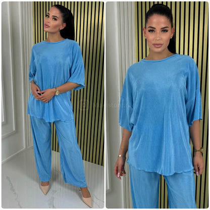 T-shirt Wide Leg Set Shiny Ribbed