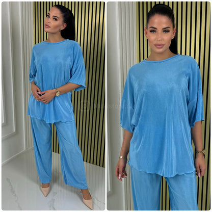 T-shirt Wide Leg Set Shiny Ribbed