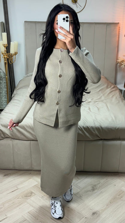 Soft Knitwear Golden Buttons Essential Skirt PBT Set