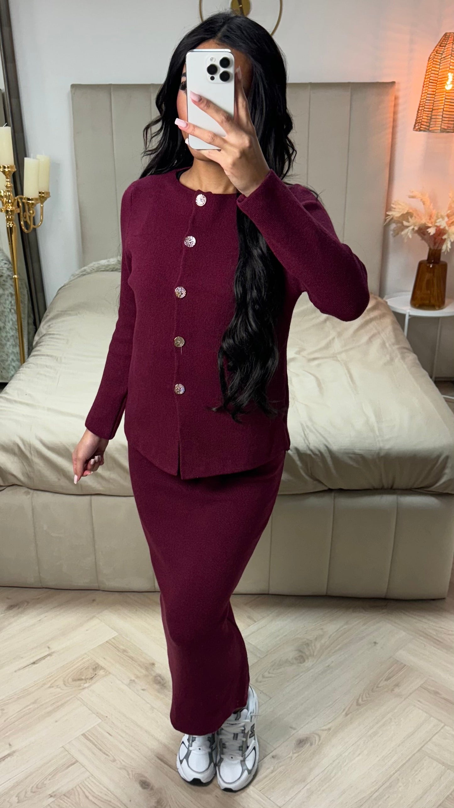 Soft Knitwear Golden Buttons Essential Skirt PBT Set