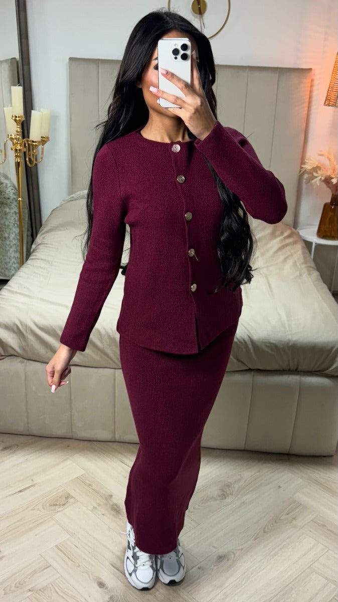 Soft Knitwear Golden Buttons Essential Skirt PBT Set