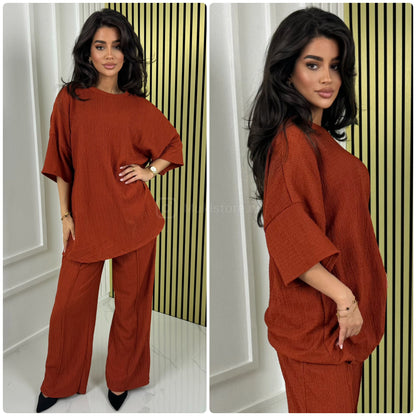 T-shirt Wide Leg Set Cheesecloth