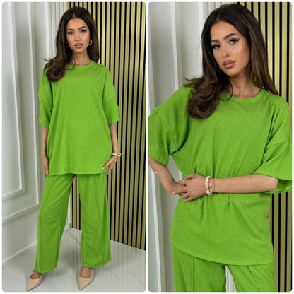 T-shirt Wide Leg Set Cheesecloth