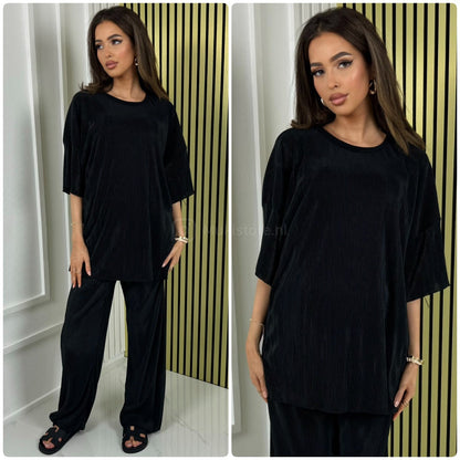 T-shirt Wide Leg Set Shiny Ribbed