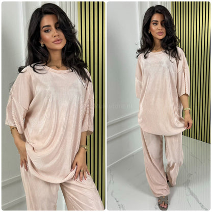 T-shirt Wide Leg Set Shiny Ribbed