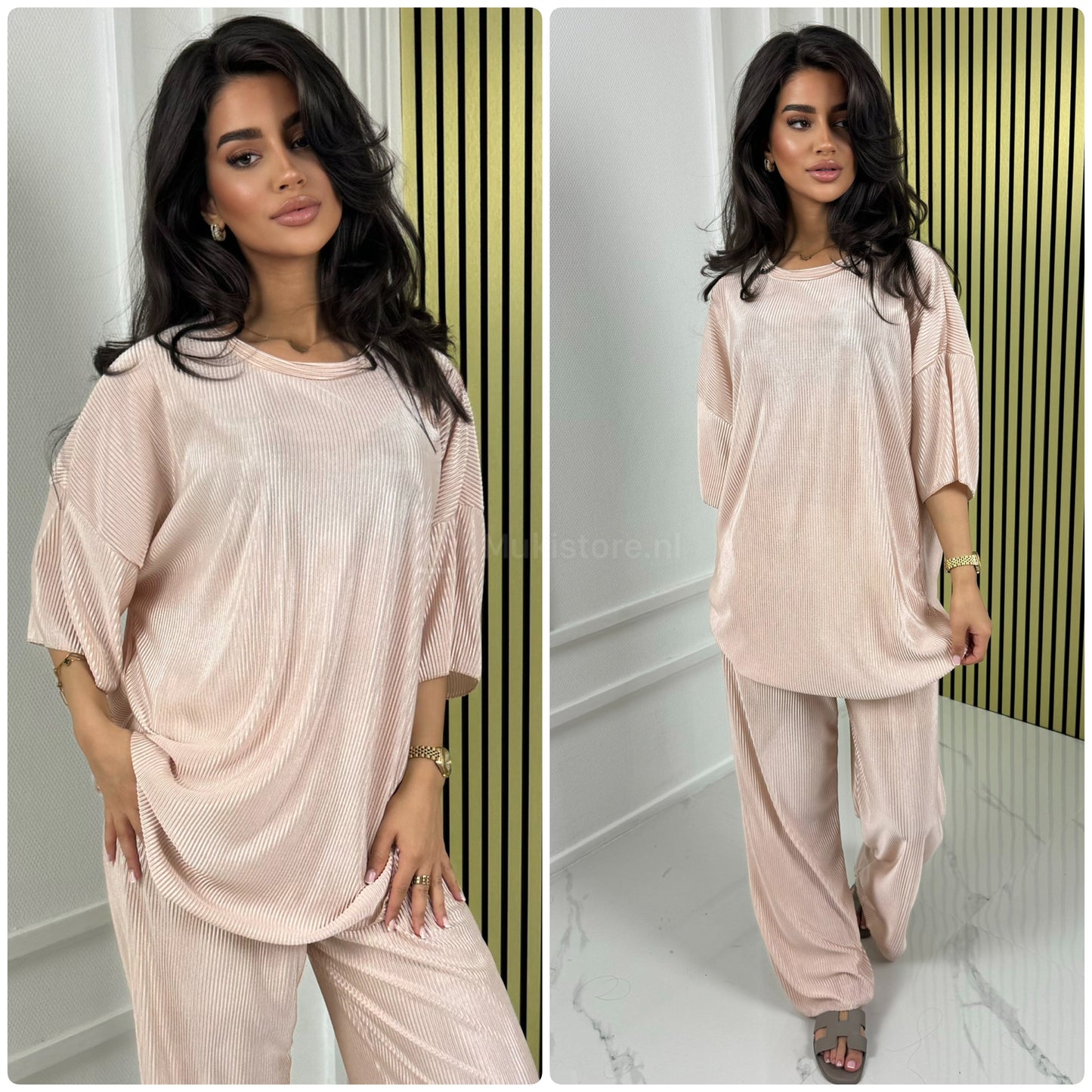 T-shirt Wide Leg Set Shiny Ribbed