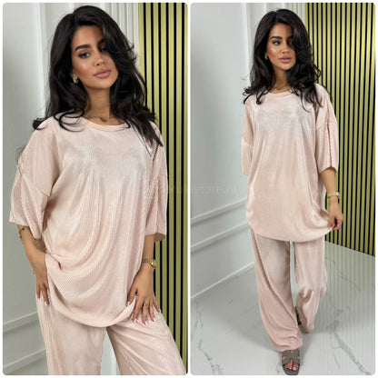 T-shirt Wide Leg Set Shiny Ribbed