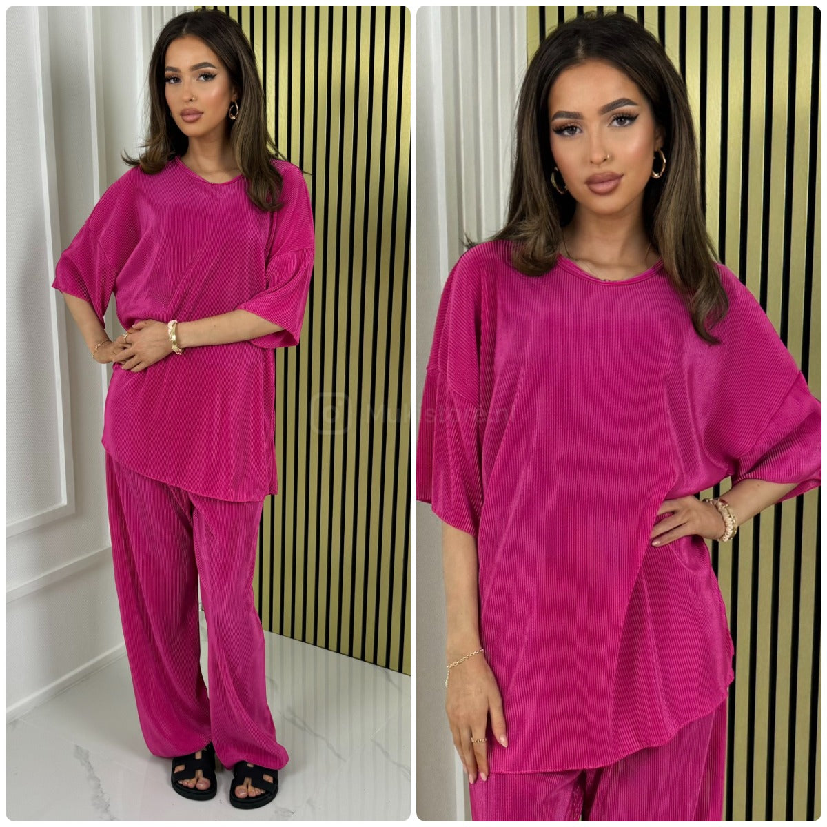 T-shirt Wide Leg Set Shiny Ribbed