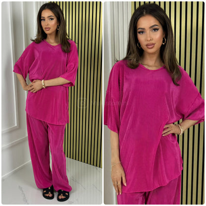 T-shirt Wide Leg Set Shiny Ribbed