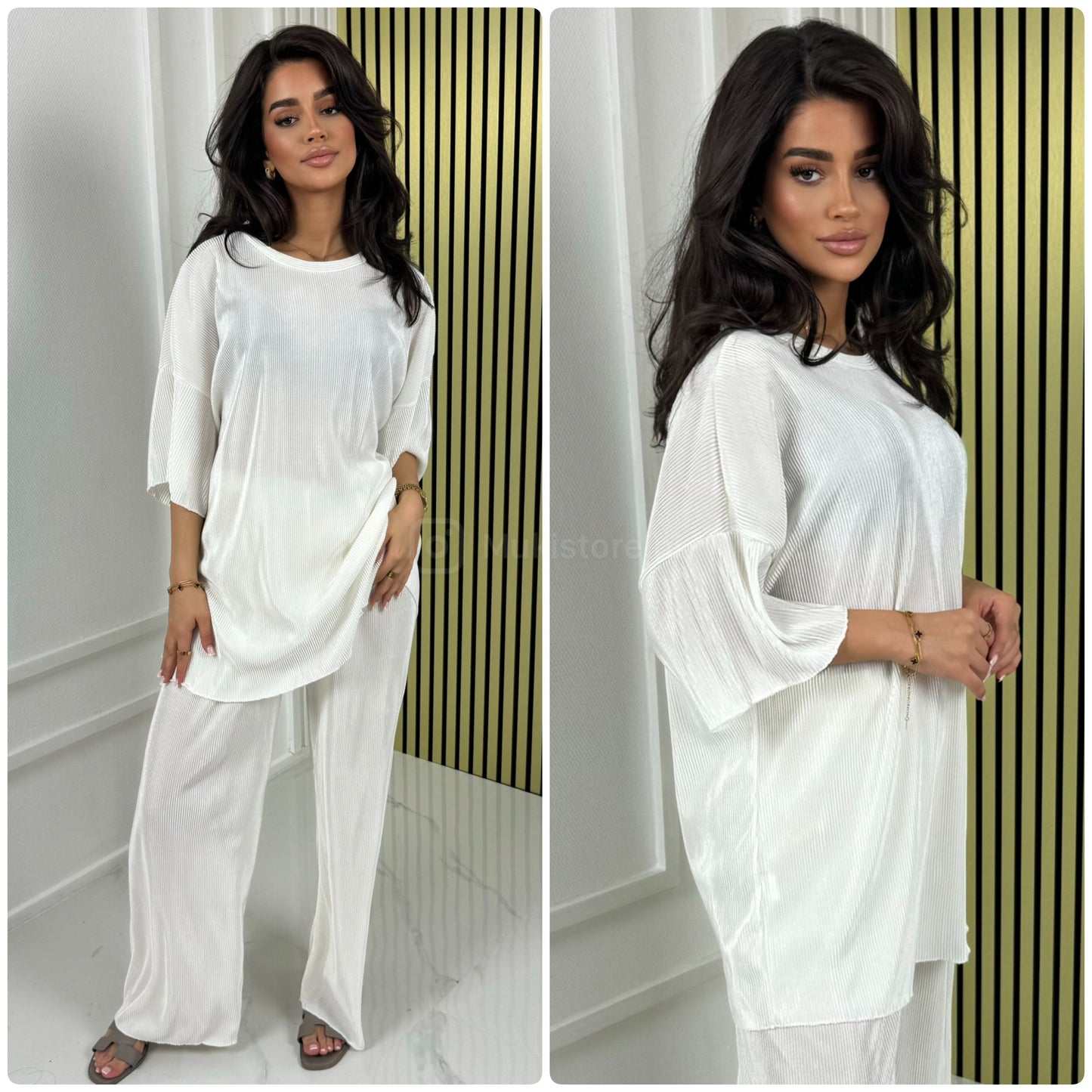 T-shirt Wide Leg Set Shiny Ribbed